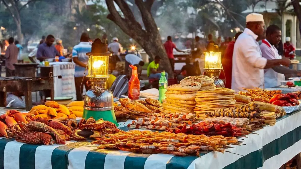 Street food stalls at the Forodhani Gardens night market in Stone Town